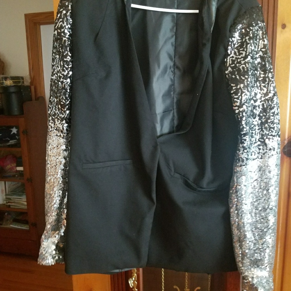 Black/sliver sequins ladies jacket